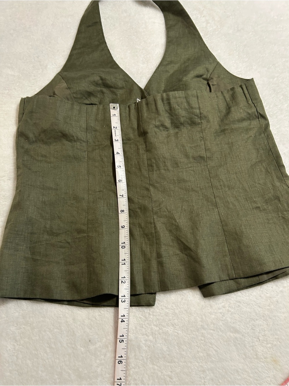 Lucy Paris Linen Halter Vest Size Large Olive Green Button Front Tailored - Picture 8 of 10